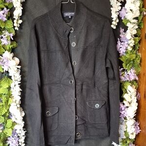 Jones New York Black Button-Up Knit Cardigan Jacket